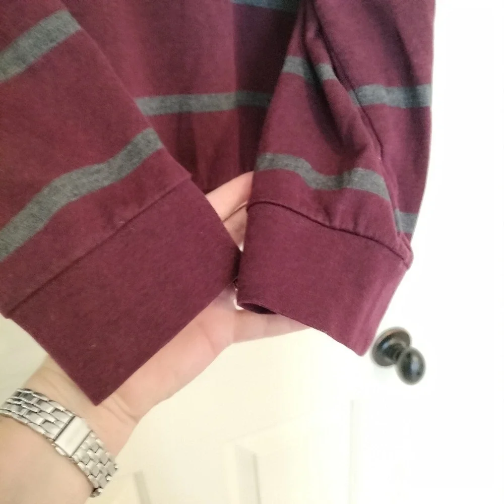 Polo Ralph Lauren Mens 1/4 Zip Sweater Long Sleeve Maroon Red Gray Striped XL